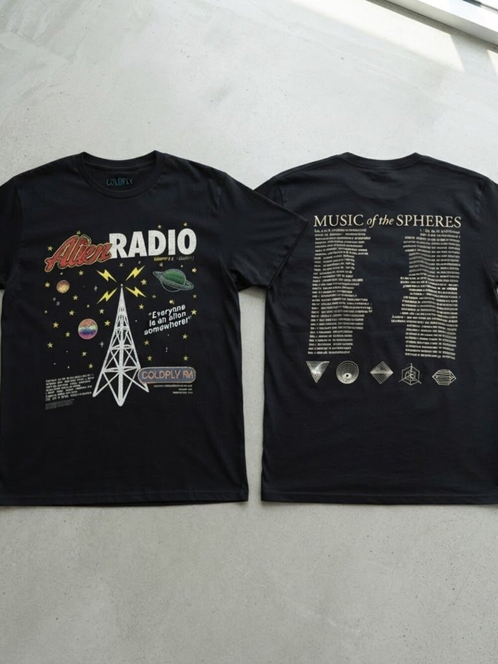 Coldplay Music Of The Spheres Alien Radio Tour Black T-Shirt S-4XL